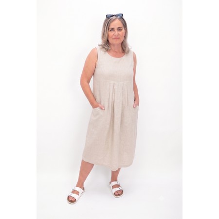 Amazing Woman Nerida Natural Scoop Neck Linen Dress - Beige