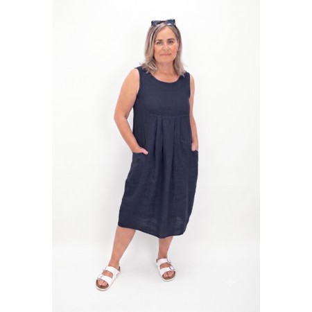 Amazing Woman Nerida Navy Scoop Neck Linen Dress - Blue