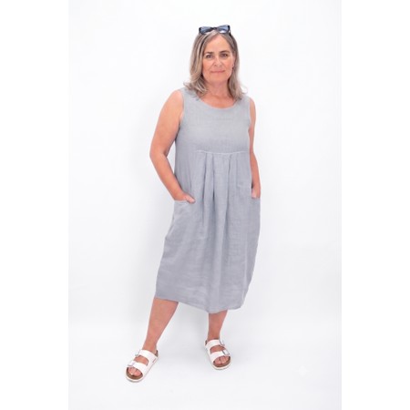 Amazing Woman Nerida Pearl Scoop Neck Linen Dress - Off-White