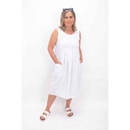 Amazing Woman Nerida White Scoop Neck Linen Dress - White