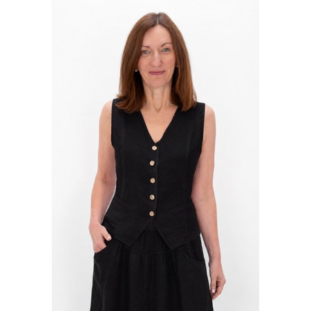 Amazing Woman Kitty Black Linen Waistcoat - Black