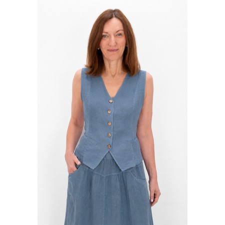 Amazing Woman Kitty Denim Blue Linen Waistcoat - Blue