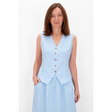 Amazing Woman Kitty Ice Blue Linen Waistcoat - Blue