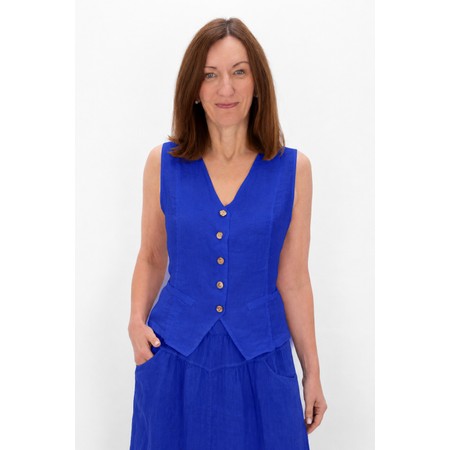 Amazing Woman Kitty Royal Blue Linen Waistcoat - Blue