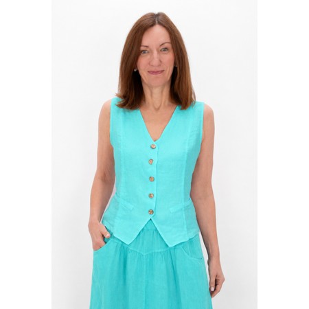 Amazing Woman Kitty Turquoise Linen Waistcoat - Turquoise