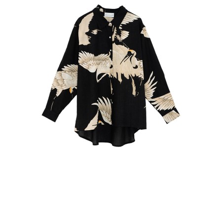 One Hundred Stars Oversized Stork Black Shirt - Multicoloured