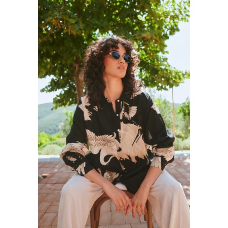 One Hundred Stars Oversized Stork Black Shirt - Multicoloured