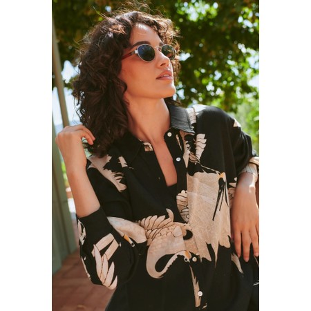 One Hundred Stars Oversized Stork Black Shirt - Multicoloured