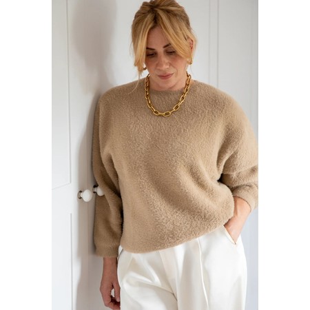 Chalk Ruby Light Tan Knit Velour Tie Jumper - Beige