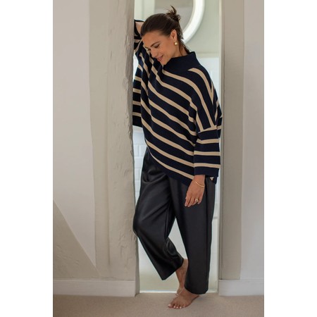 Chalk Kelly Dark Navy PU Trouser - Blue