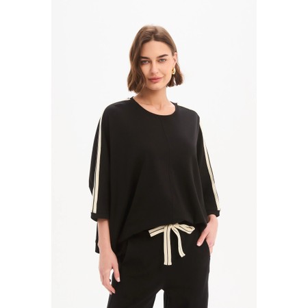 Tirelli Oversized Black 3/4 Stripe Sleeve Tee - Black