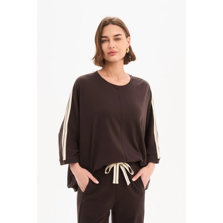 Tirelli Oversized Chocolate 3/4 Stripe Sleeve Tee - Brown