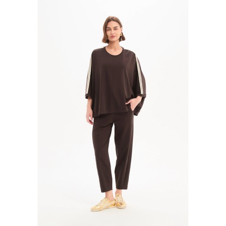 Tirelli Oversized Chocolate 3/4 Stripe Sleeve Tee - Brown