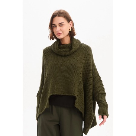 Tirelli Oversized Khaki Step Hem Crop Knit - Green