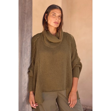 Tirelli Oversized Khaki Step Hem Crop Knit - Green