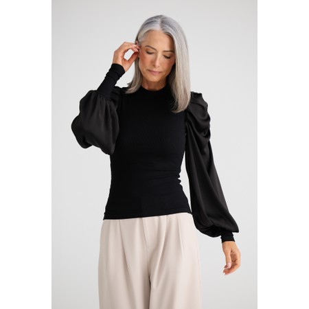 Brave & True Elisabeth Black Satin Puff Top - Black