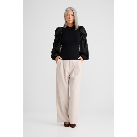 Brave & True Elisabeth Black Satin Puff Top - Black