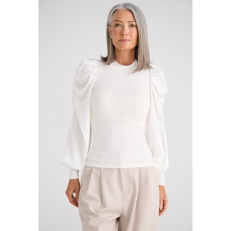 Brave & True Elisabeth Ivory Satin Puff Top - Off-White