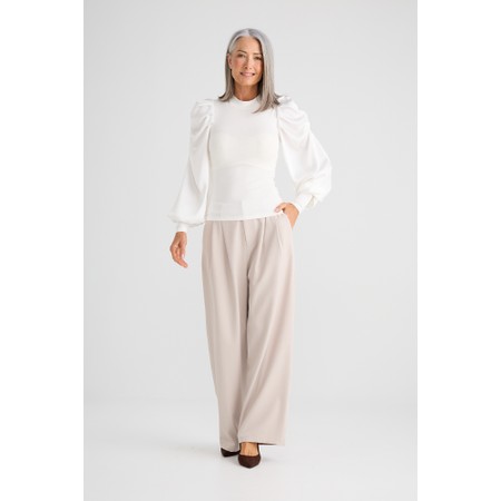 Brave & True Elisabeth Ivory Satin Puff Top - Off-White