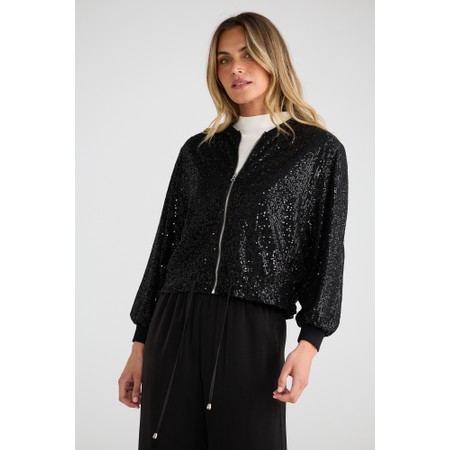 Brave & True Jazzy Black Sequin Bomber Jacket - Black