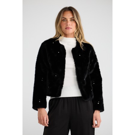 Brave & True Selina Black Faux Fur Pearl Jacket - Black
