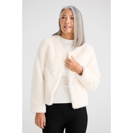 Brave & True Selina Off White Faux Fur Pearl Jacket - White