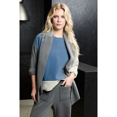 Henriette Steffensen Fleece Dusty Blue Patch Blouse With Scarf - Blue