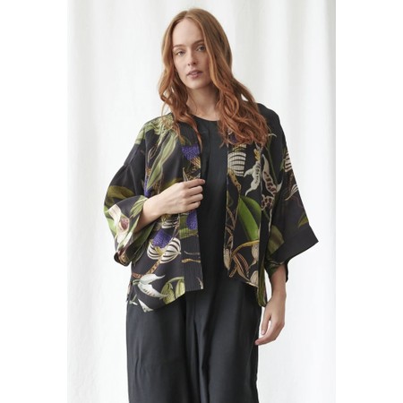 One Hundred Stars Orchid Black Short Crepe Kimono - Multicoloured