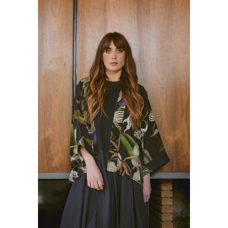 One Hundred Stars Orchid Black Short Crepe Kimono - Multicoloured