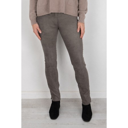 Robell Rose Dark Taupe Stretch Faux Suede Trouser - Brown