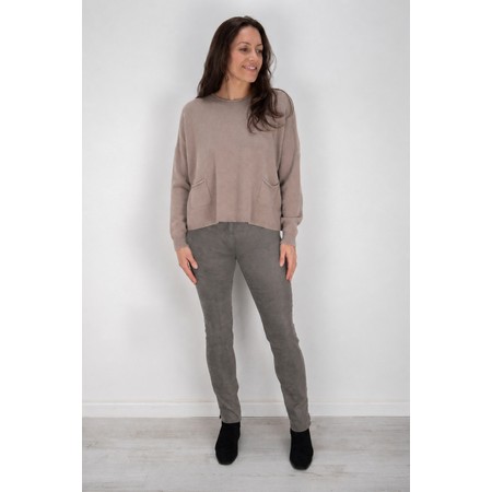 Robell Rose Dark Taupe Stretch Faux Suede Trouser - Brown
