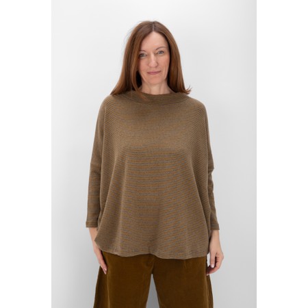 Mama B Spino Relaxed Grigio Stripe Fleece Top - Grey