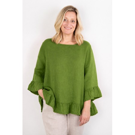 Amazing Woman Julia Linen Frill Top - Green