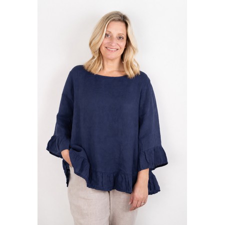 Amazing Woman Julia Linen Frill Top - Blue