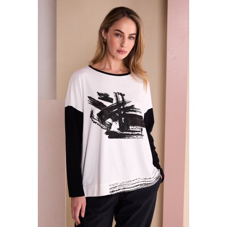 Naya Naya Brush Stroke Print Contrast Sleeve Top - Black