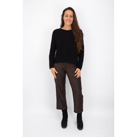Robell Efi 09 Stretch Suede Dark Brown Wide Crop Trouser - Brown