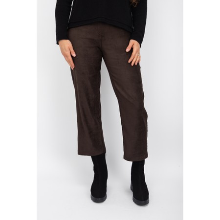 Robell Efi 09 Stretch Suede Dark Brown Wide Crop Trouser - Brown