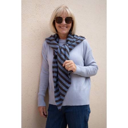 Gemini Label Accessories Large Triangle Blue And Brown Striped Bandana Scarf - Multicoloured