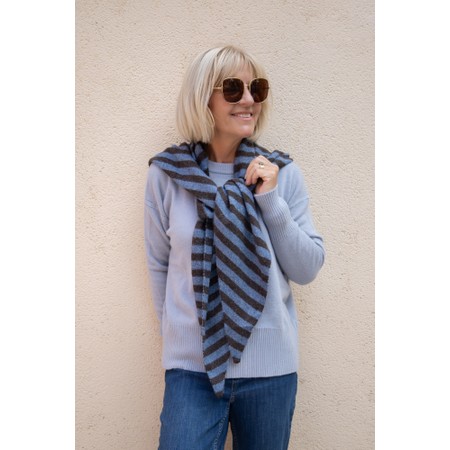 Gemini Label Accessories Large Triangle Blue And Brown Striped Bandana Scarf - Multicoloured