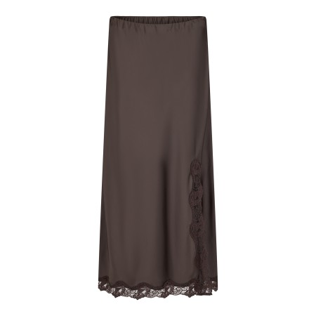 NOEN Noen Satin Style Skirt with Lace Detail - Brown