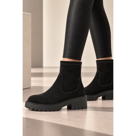 ELLA Jade Faux Suede Stretch Ankle Boot  - Black