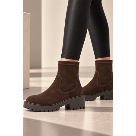 ELLA Jade Faux Suede Stretch Ankle Boot  - Brown
