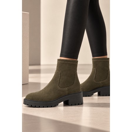 ELLA Jade Faux Suede Stretch Ankle Boot  - Green