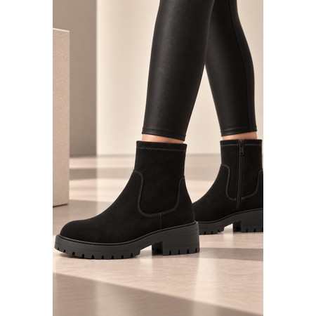 ELLA Jade Chunky Faux Suede Ankle Boot - Black