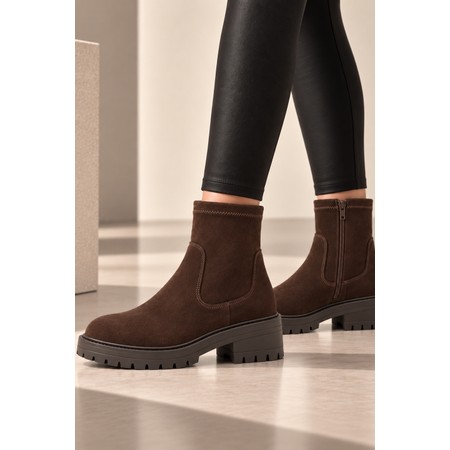 ELLA Jade Chunky Faux Suede Ankle Boot - Brown