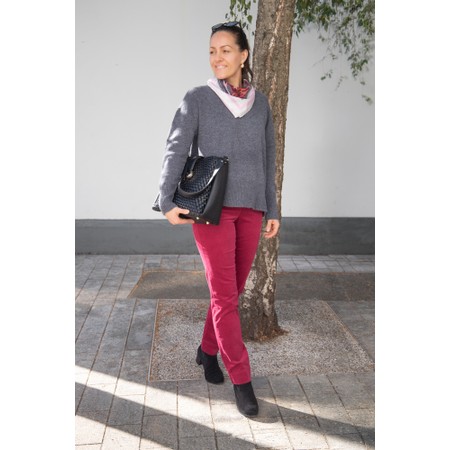 Robell Marie Dark Red Stretch Velvet Trouser - Red