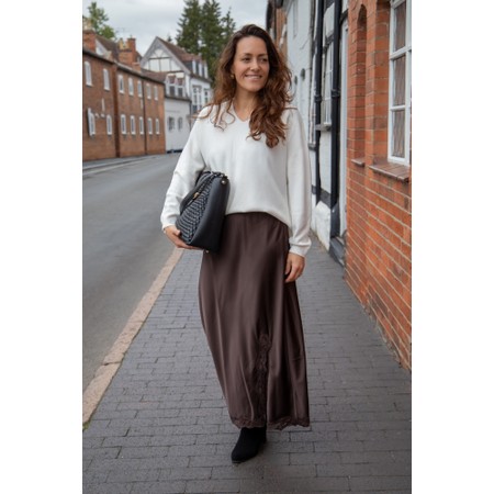 NOEN Noen Satin Style Skirt with Lace Detail - Brown
