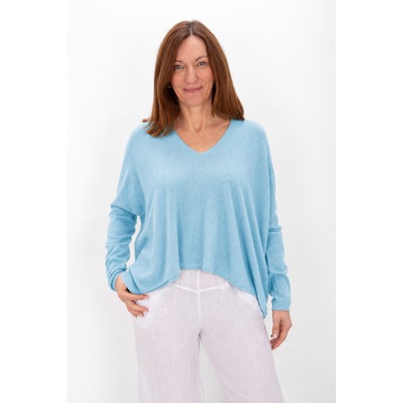 Amazing Woman Mika Crystal Blue Boxy Fine Knit Jumper - Blue