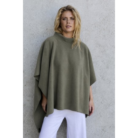 Henriette Steffensen High Neck Dusty Green Fleece Poncho - Green