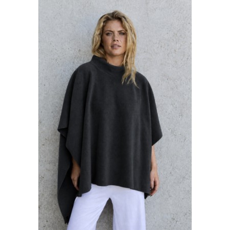 Henriette Steffensen Soft Black High Neck Fleece Poncho - Black